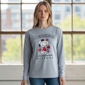 Iceberg History Snoopy Peanuts Gray sweatshirt Size Large Made in Italy Stretchy